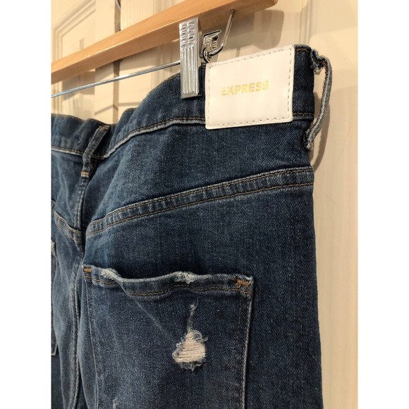 EXPRESS Super High Waisted Ripped Raw Hem 90s Wide Leg Jeans 14 L - Picture 7 of 12